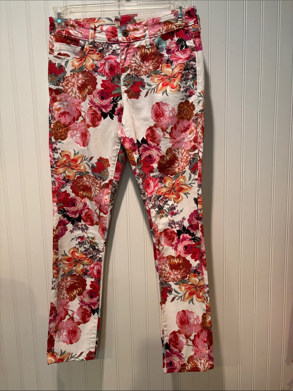 Anthropologie White Floral Skinny Jeans